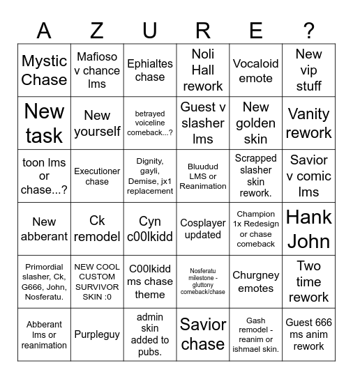 Forsaken update bingo BUT IM A CHUD AND MADE IT Bingo Card