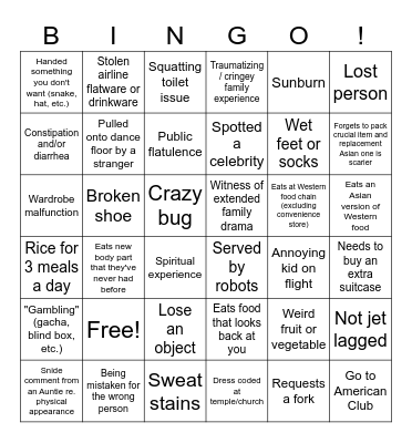 Asia Trip Bingo Card