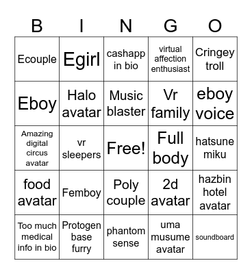 VRC Bingo Card