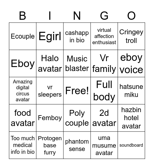 VRC Bingo Card