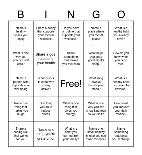 Wellness Bingo Card