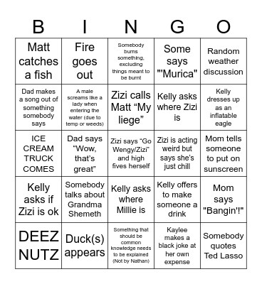 Family Bingo Card