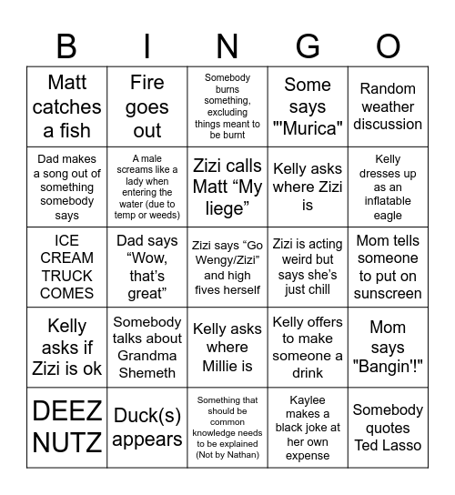 Family Bingo Card