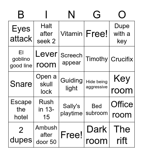 Doors blackout bingo Card
