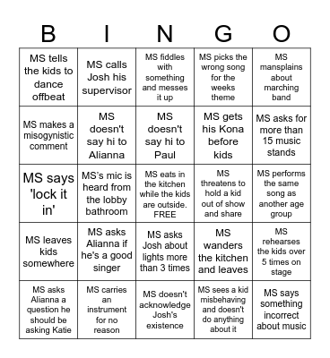 MS SUMMER CAMP BINGO Card