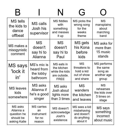 MS SUMMER CAMP BINGO Card
