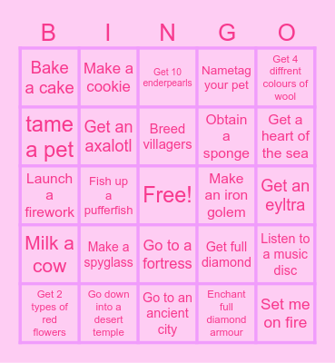 Minecraft Bingo Card