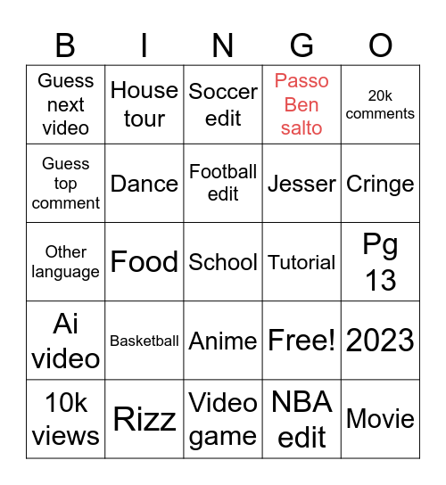Untitled Bingo Card