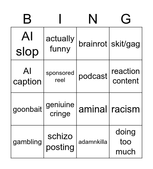 broxik reels bingo Card