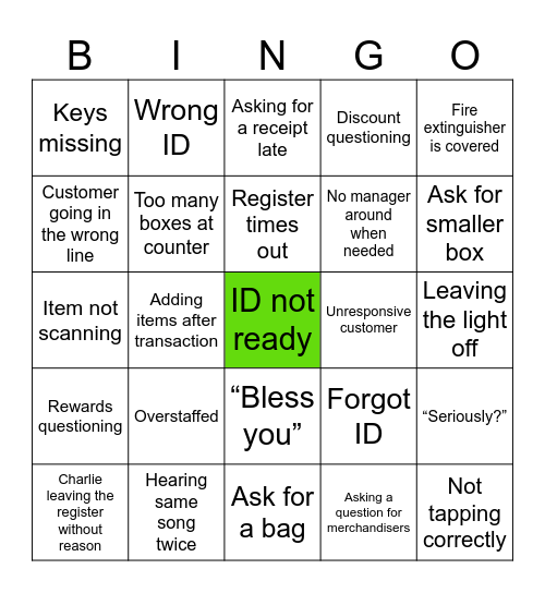 Winery Register Bingo Card