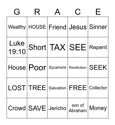 Zacchaeus Bingo Card
