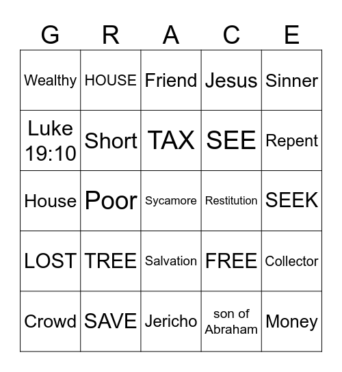 Zacchaeus Bingo Card