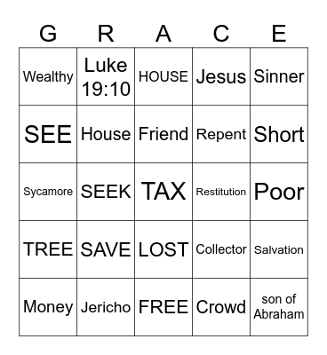 Zacchaeus Bingo Card
