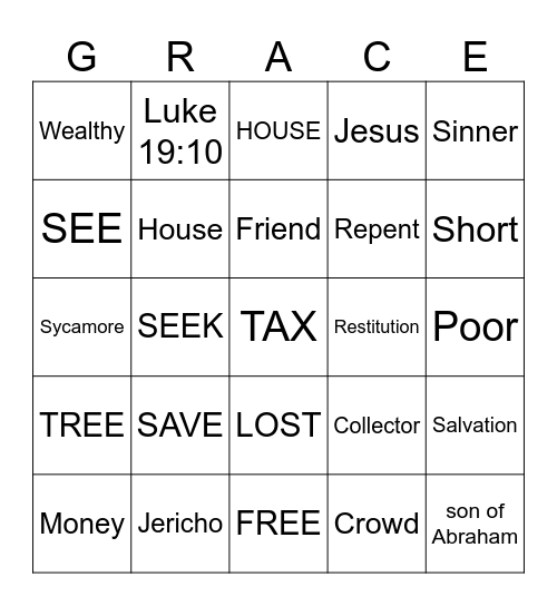 Zacchaeus Bingo Card