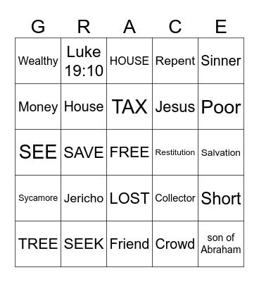 Zacchaeus Bingo Card