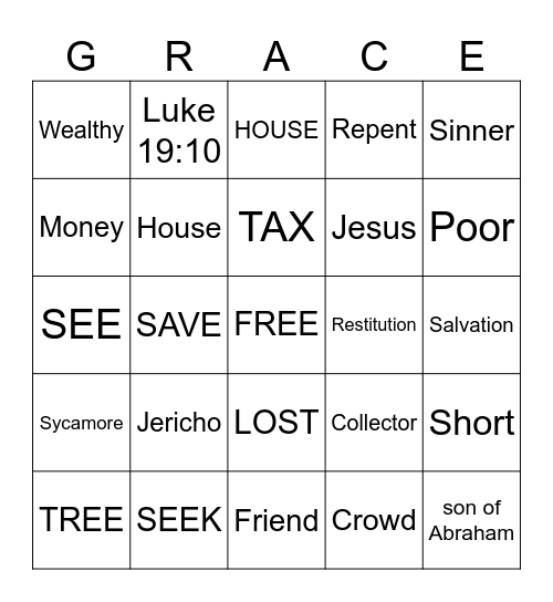 Zacchaeus Bingo Card