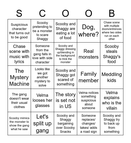 Scooby-Doo Bingo Card