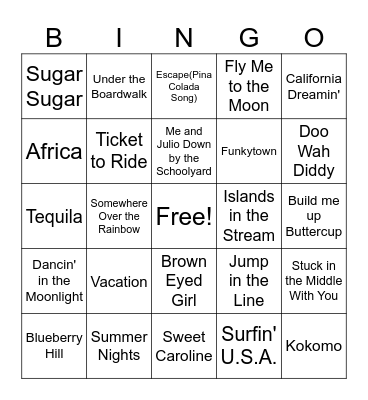 Summertime Vacation Song! Bingo Card