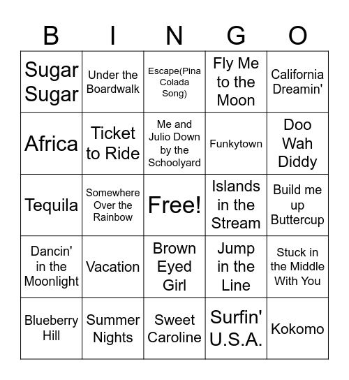 Summertime Vacation Song! Bingo Card