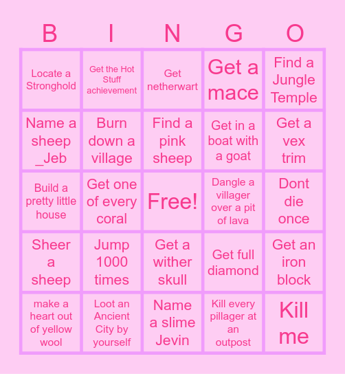 Minecraft Bingo Card