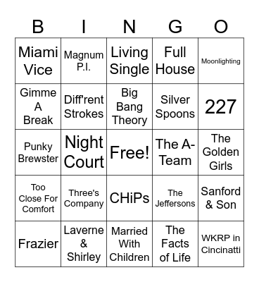 TV Theme Songs Bingo Card