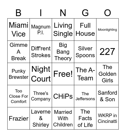 TV Theme Songs Bingo Card