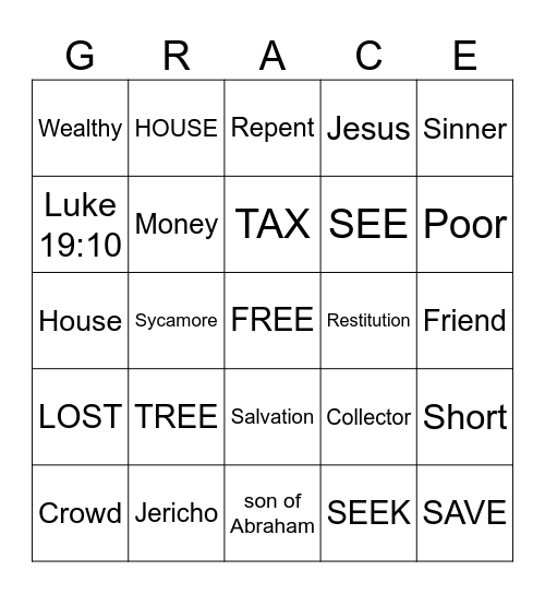 Zacchaeus Bingo Card