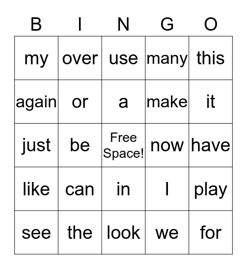 Sight Word Bingo! Bingo Card
