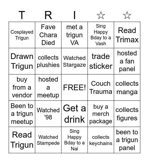 Trigun Bday Bash Bingo Card