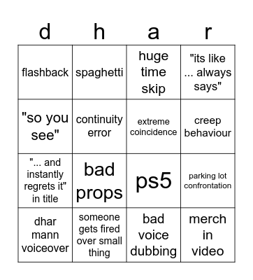 dhar mann bingo x3 Bingo Card