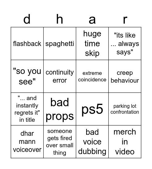 dhar mann bingo x3 Bingo Card