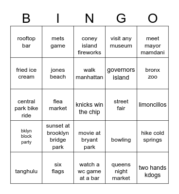 nyc summer ‘26 bingo Card