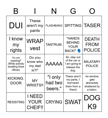 POLICE KAREN Bingo Card
