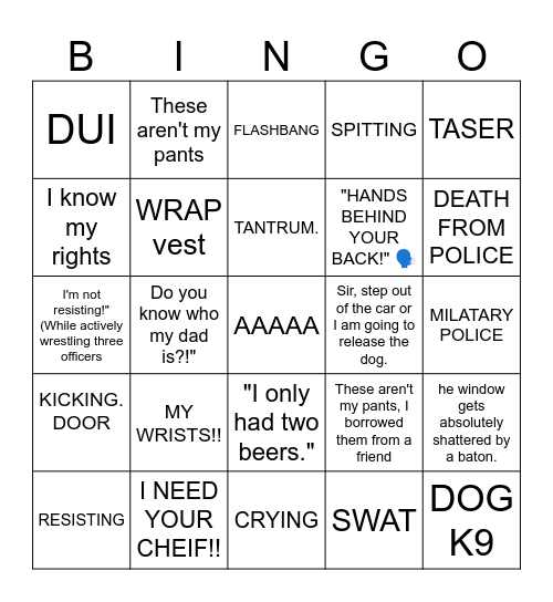 POLICE KAREN Bingo Card