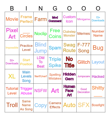 Ultimate Geometry Dash Bingo Card