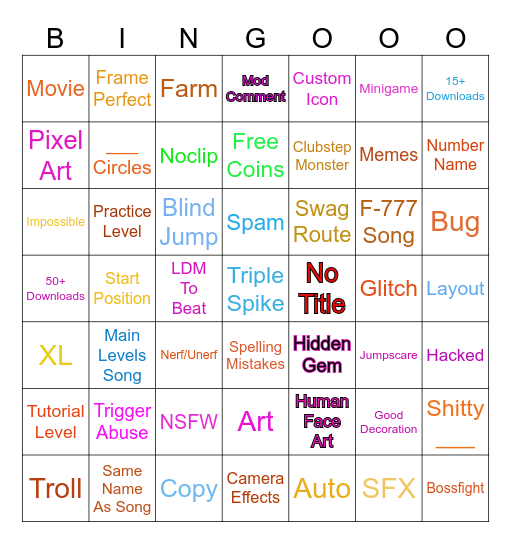 Ultimate Geometry Dash Bingo Card