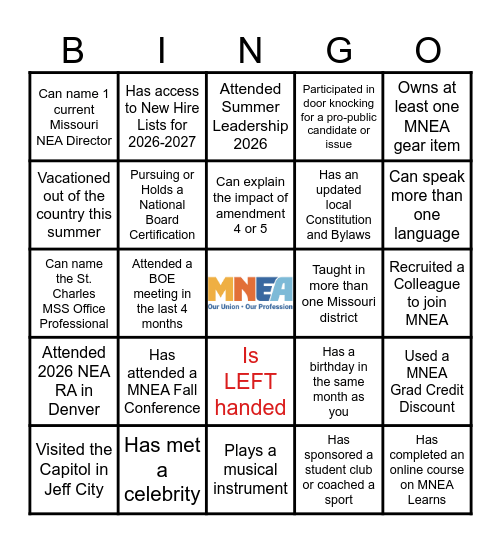 Find a Fellow Union Friend Who... Bingo Card