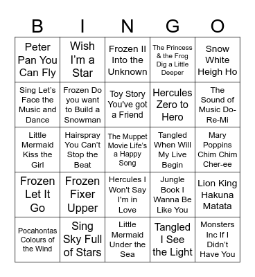 Disney Music Bingo Card