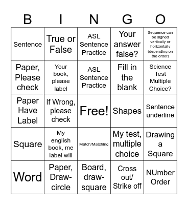 2.3 Vocabulary Word: Things you do in a classroom Bingo Card