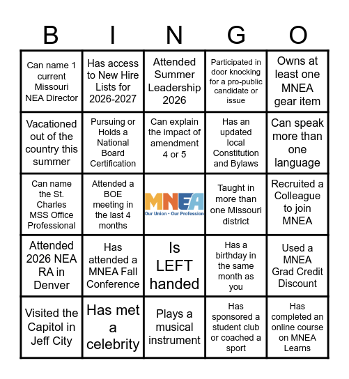 Find a Fellow Union Friend Who... Bingo Card