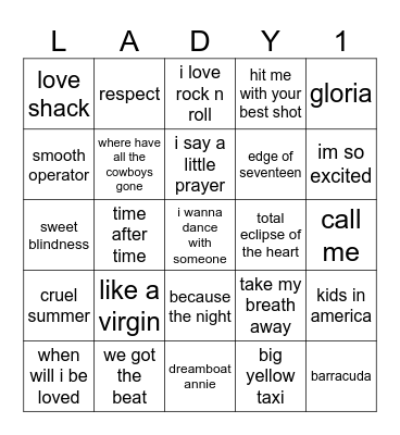 Ladies 1 Bingo Card