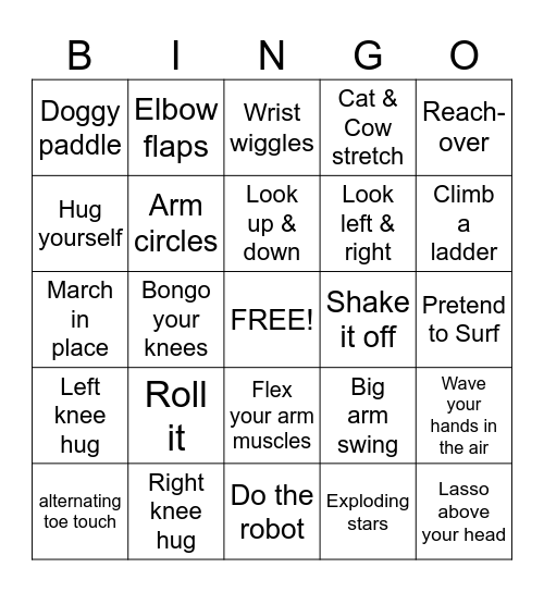 Movement BINGO Card
