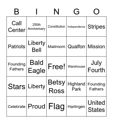 July Celebration Bingo Card