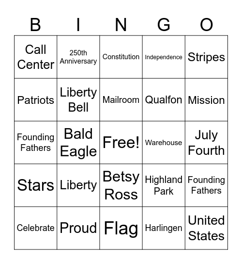 July Celebration Bingo Card