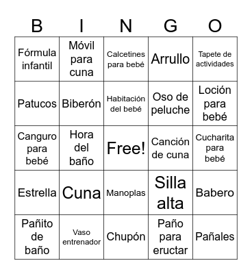 Baby Shower Bingo Card