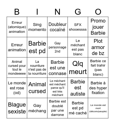 Barbie prisong (pd) chapitre 1 Bingo Card