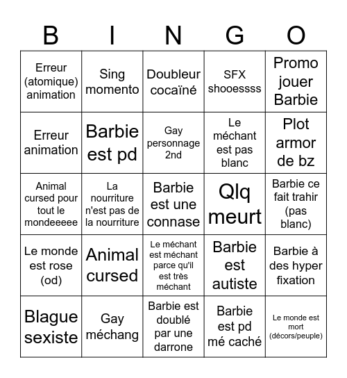 Barbie prisong (pd) chapitre 1 Bingo Card