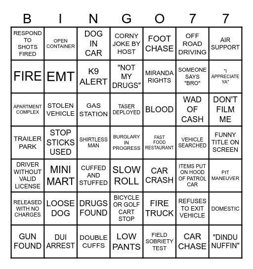 ON PATROL LIVE Bingo Card
