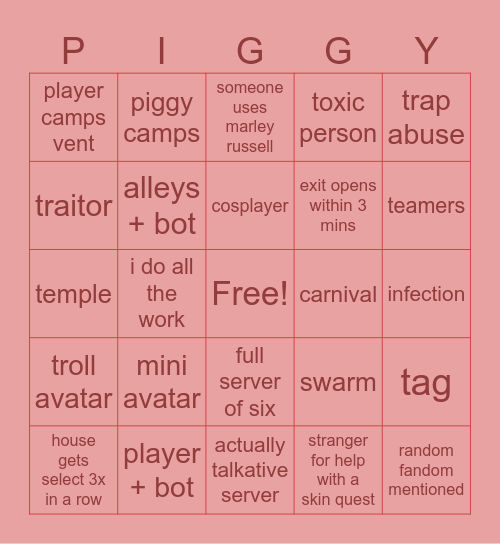 Piggy Bingo! Bingo Card