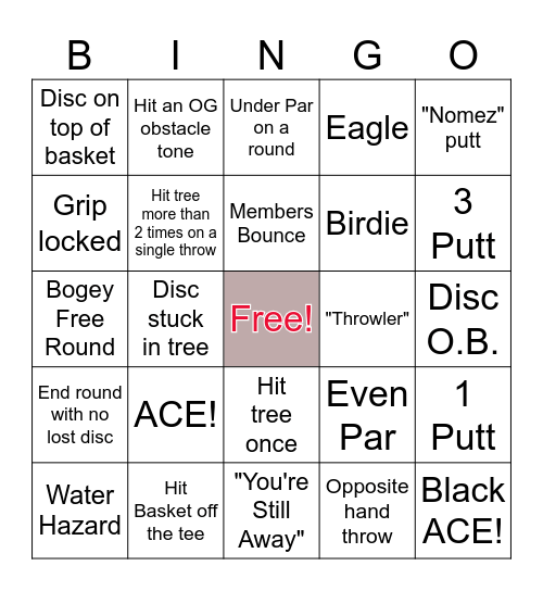 Disc Golf Bingo Card